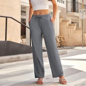 Women's Gray Casual Linen Pants
